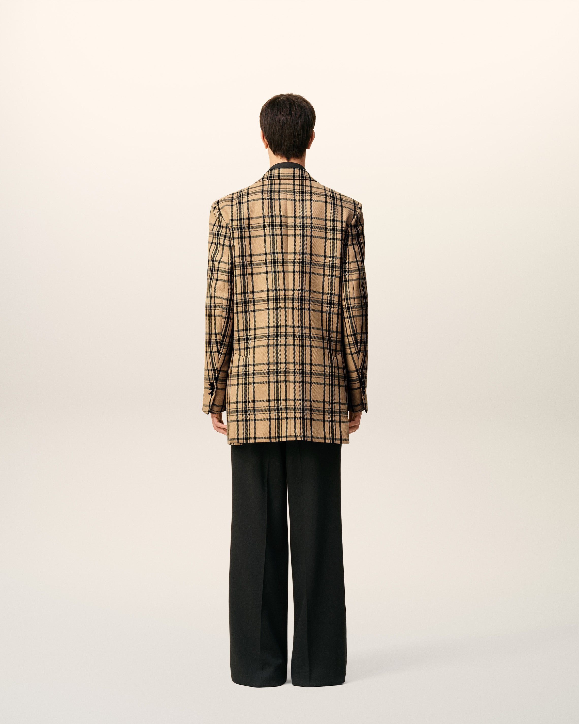 BROWN WOOL CHECKED LOOSE JACKET - 5