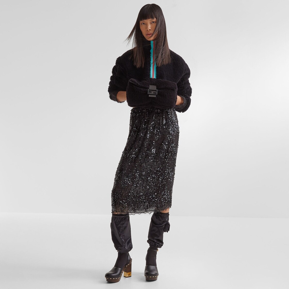 Black teddy-effect wool jacket - 4