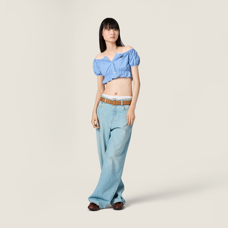 Miu Miu Checked poplin crop top outlook