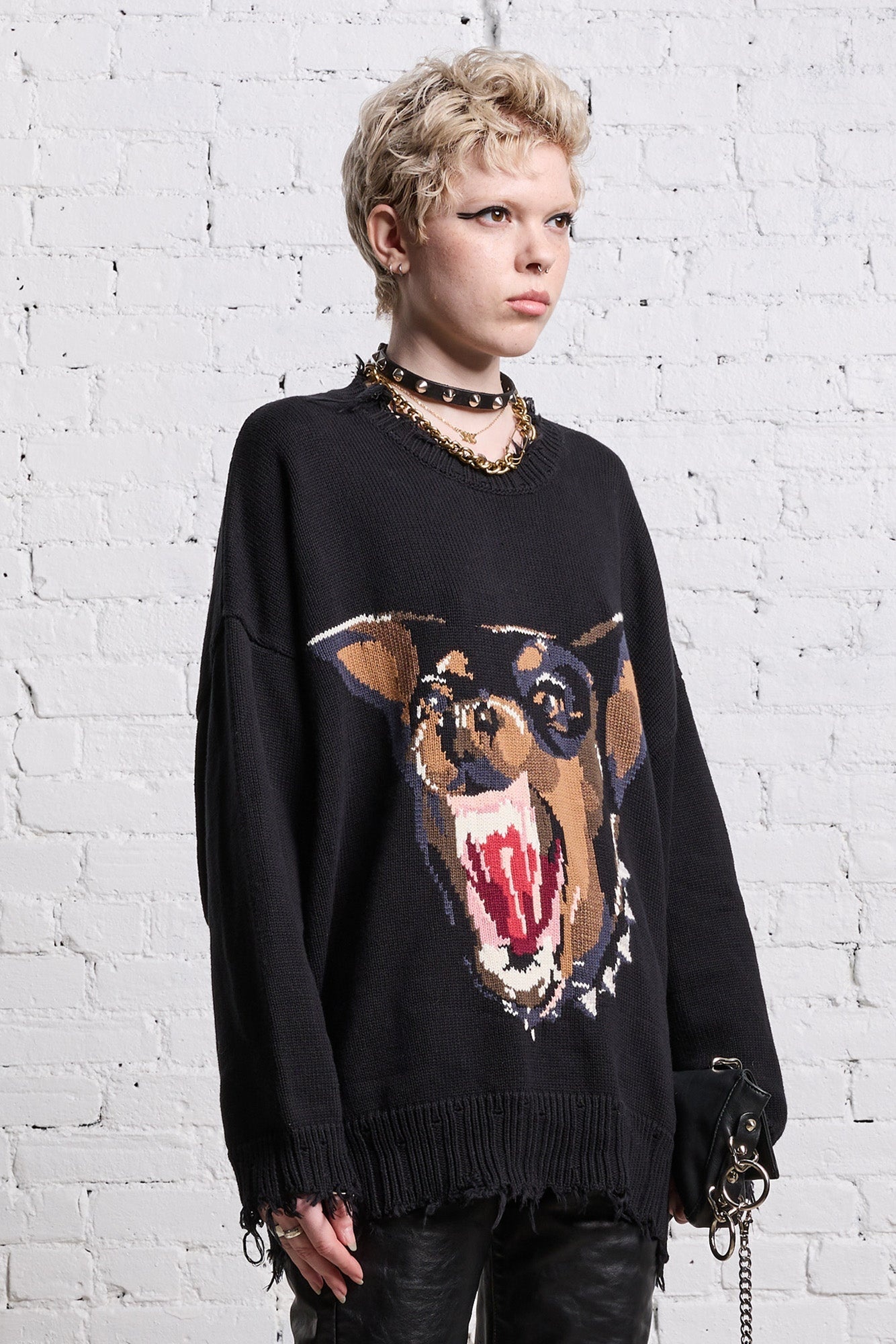ANGRY CHIHUAHUA OVERSIZED SWEATER - BLACK - 5