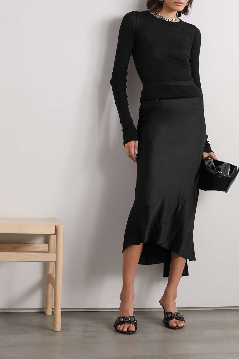 Rick Owens Ribbed knit-paneled duchesse-satin midi skirt outlook