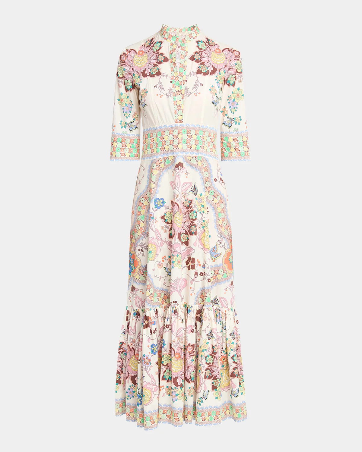 Printed Stretch Cotton Midi Dress - 1