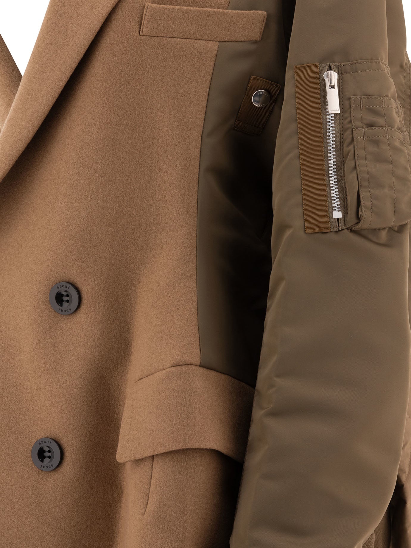 Wool Melton X Nylon Twill Coats Beige - 4