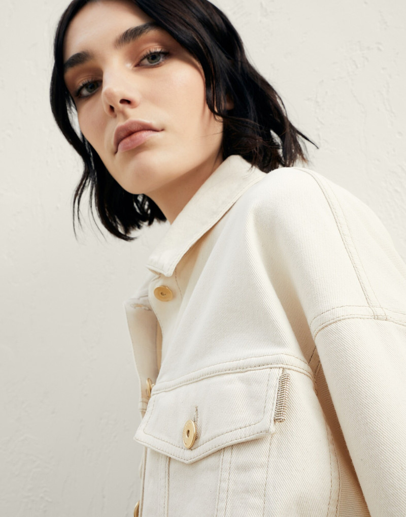 Garment-dyed comfort denim four-pocket jacket with shiny tab 3
