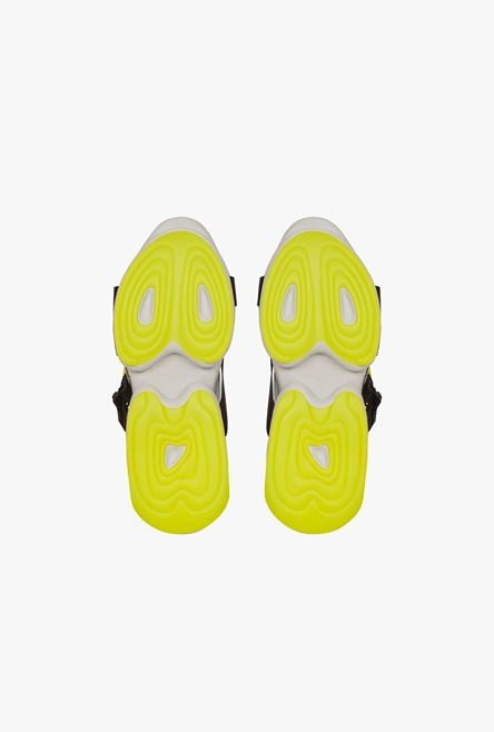 White and neon yellow leather and knit B-Bold low-top sneakers with straps - 5