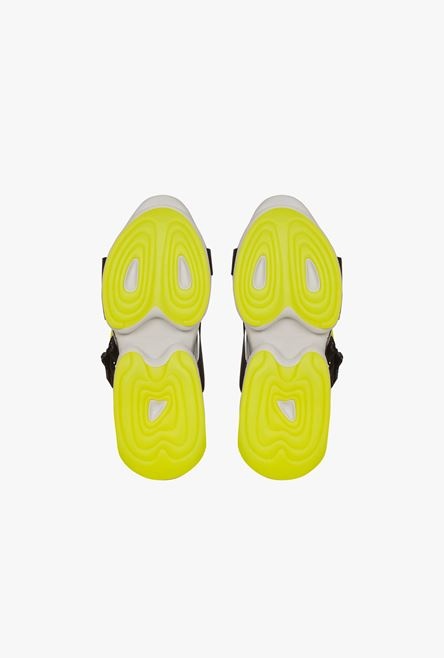 White and neon yellow leather and knit B-Bold low-top sneakers with straps - 5