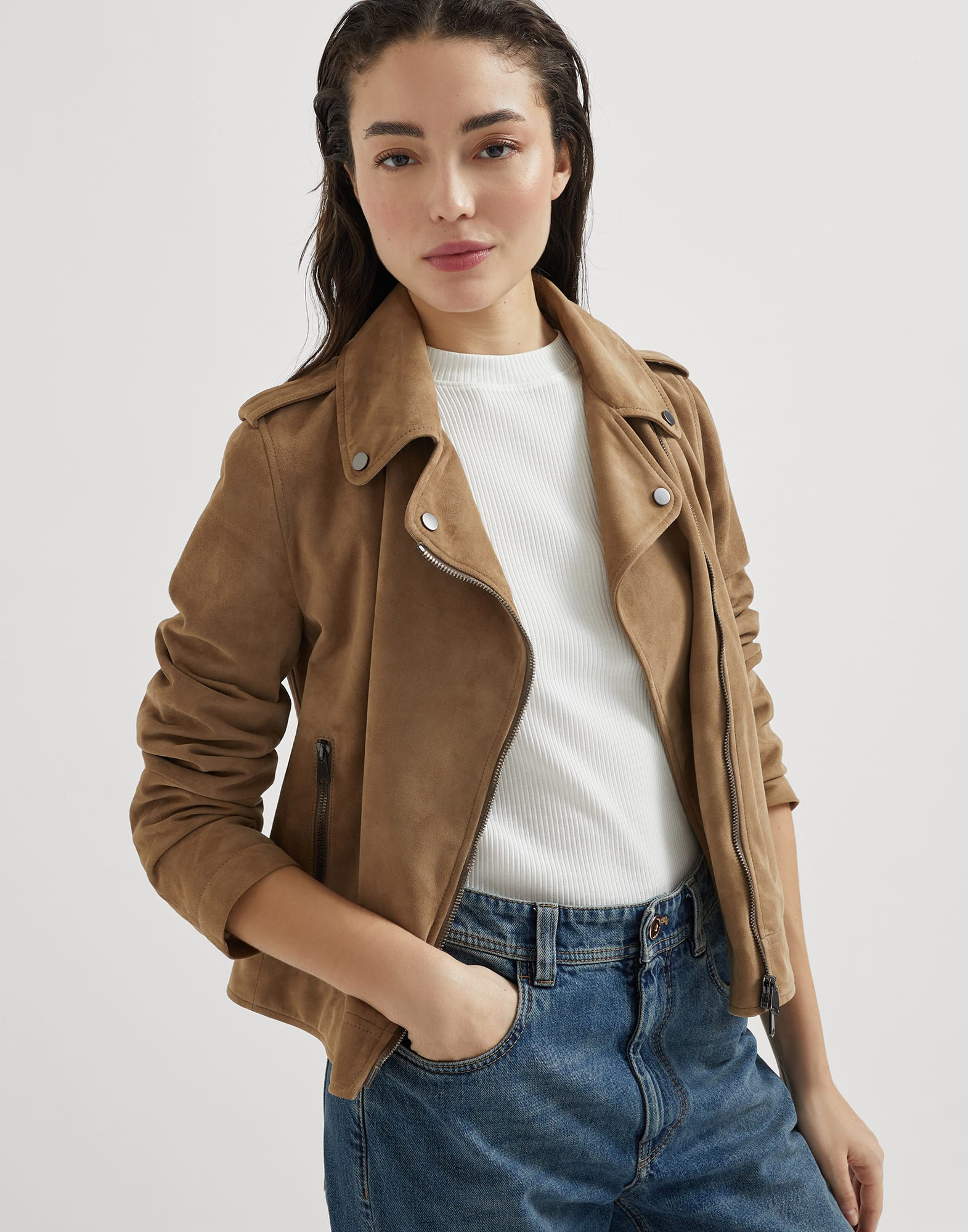 Suede biker jacket with monili - 4