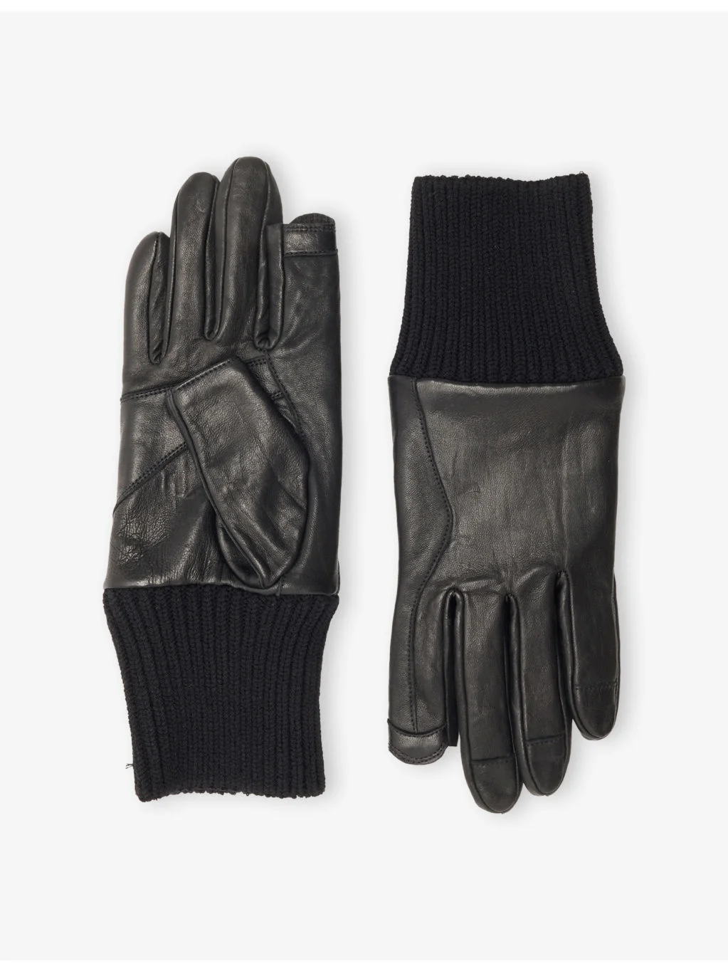 Rib-Cuff Leather Gloves - 1