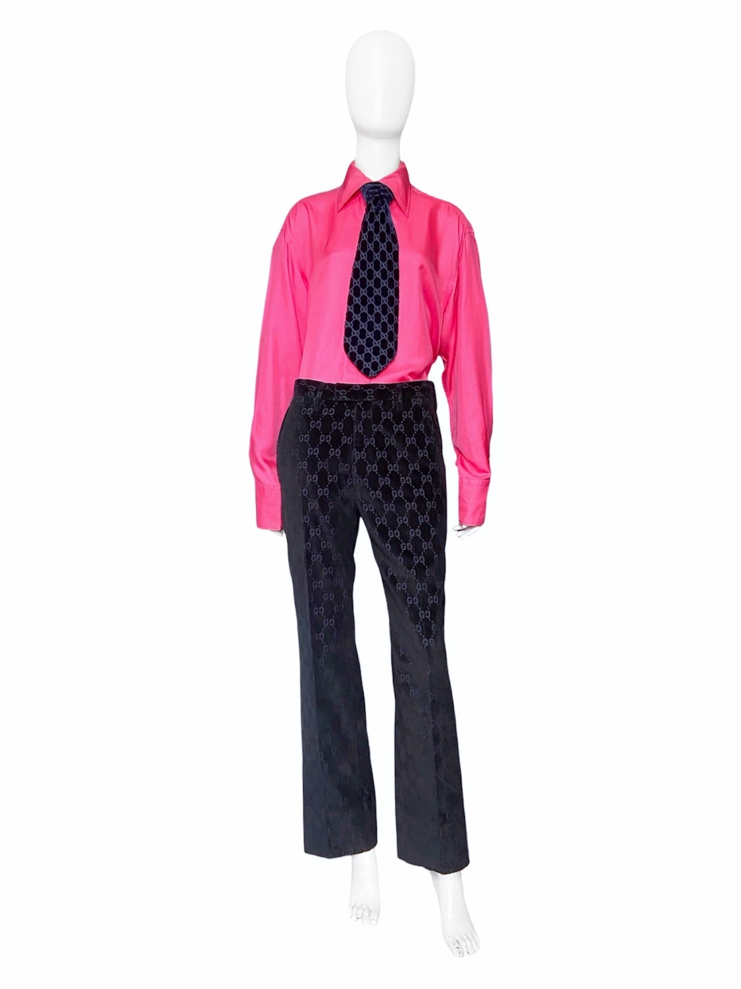 Gucci Fall 1997 Tom Ford Men’s Navy Monogram Velvet Trousers Pants 44 - 3
