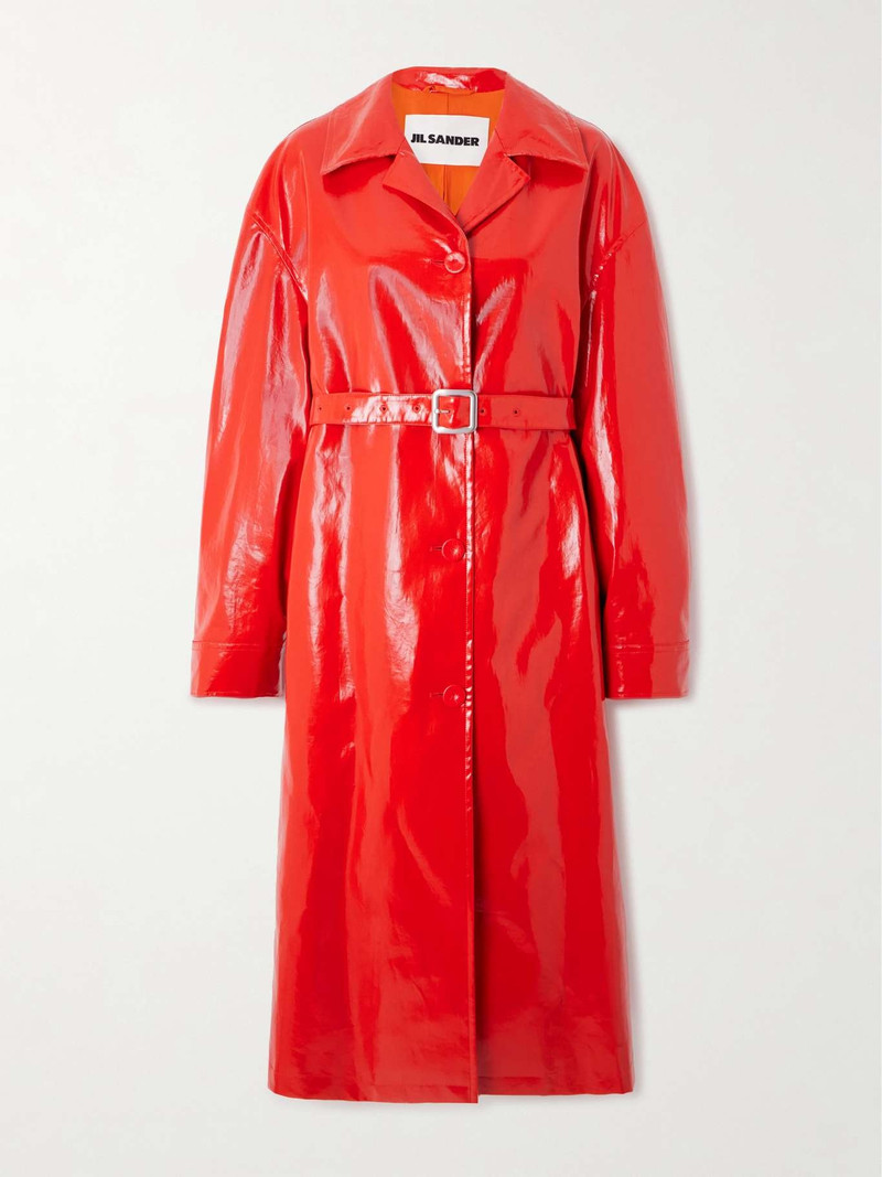 Belted coated-linen trench coat Red 1