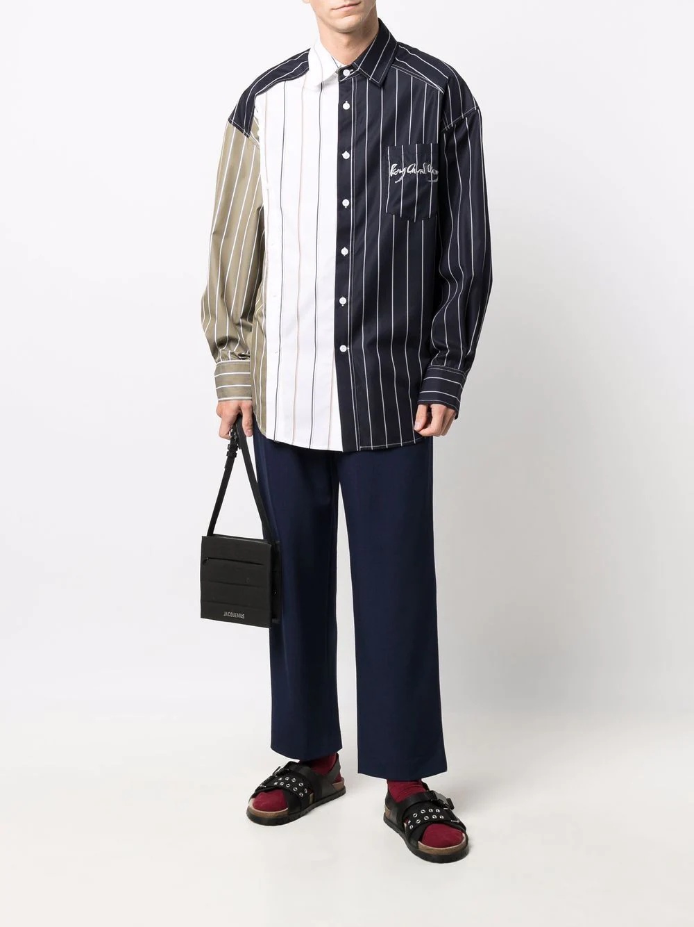 pinstriped colour-block shirt - 2