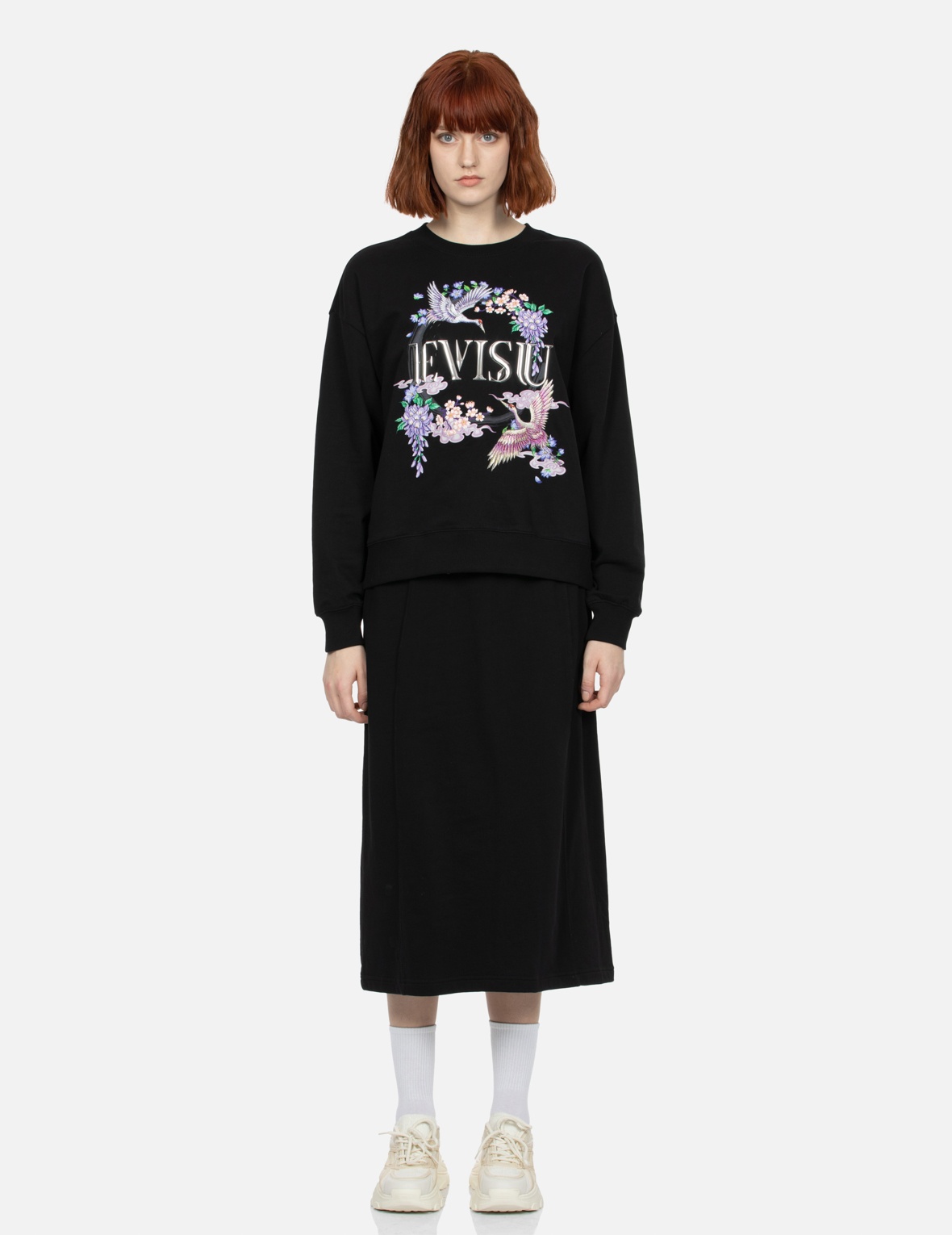 CRANES AND FLORAL EMBROIDERY WITH LOGO PRINT OVERSIZED SWEATSHIRT - 5