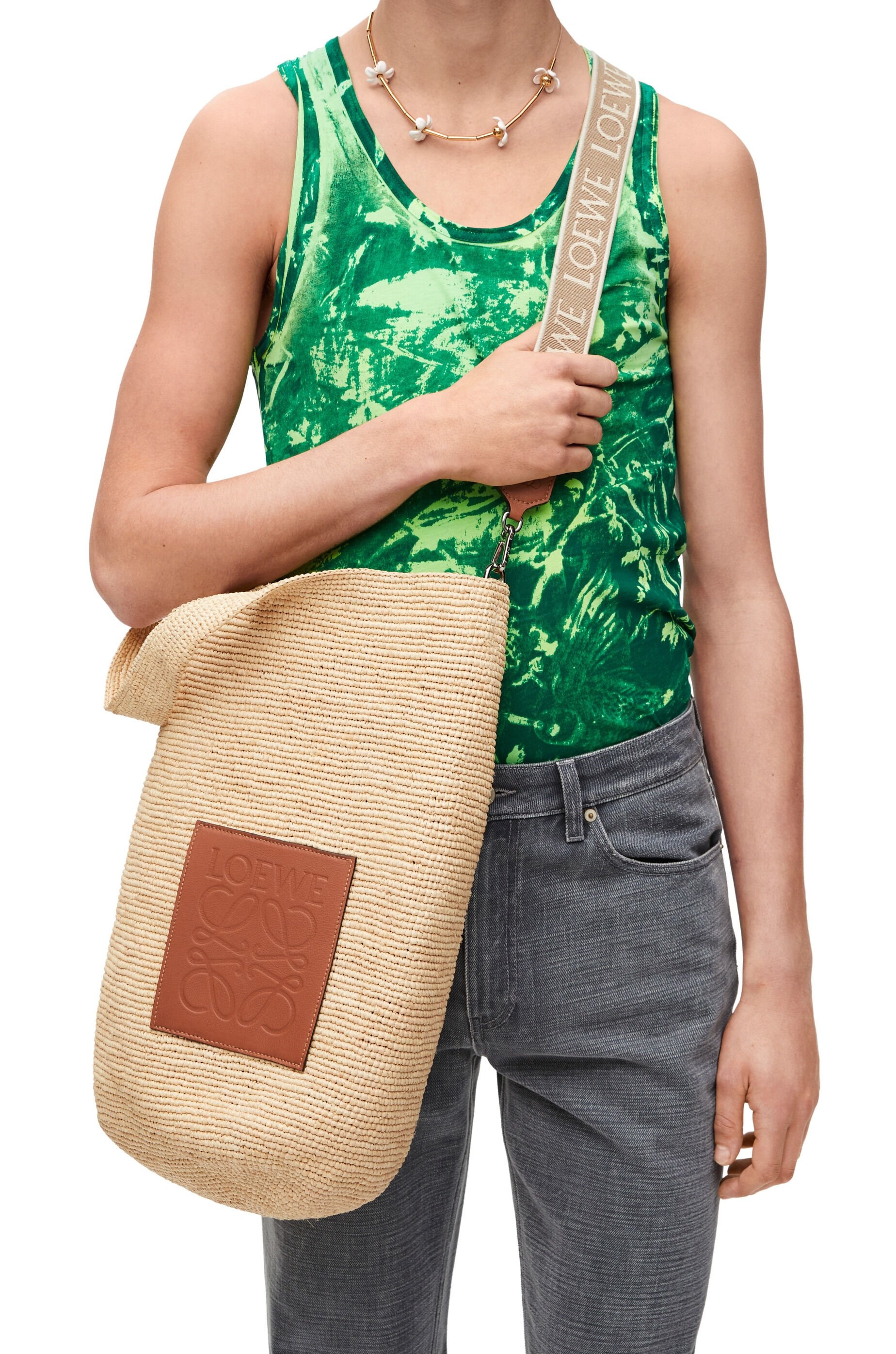 Large Slit bag in raffia and calfskin - 5