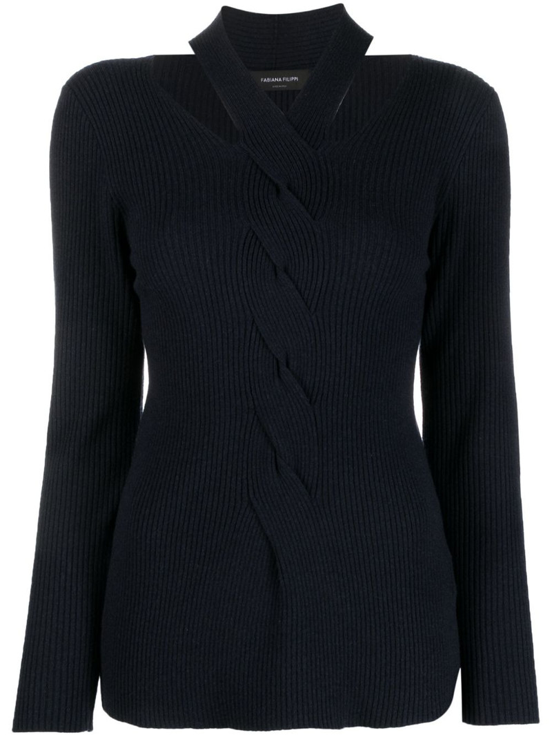 cut-out cable-knit detail jumper 1