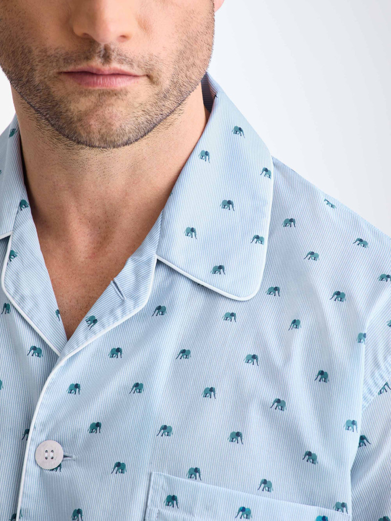 Men's Classic Fit Pajamas Cotton Batiste Blue Elephant Print 6