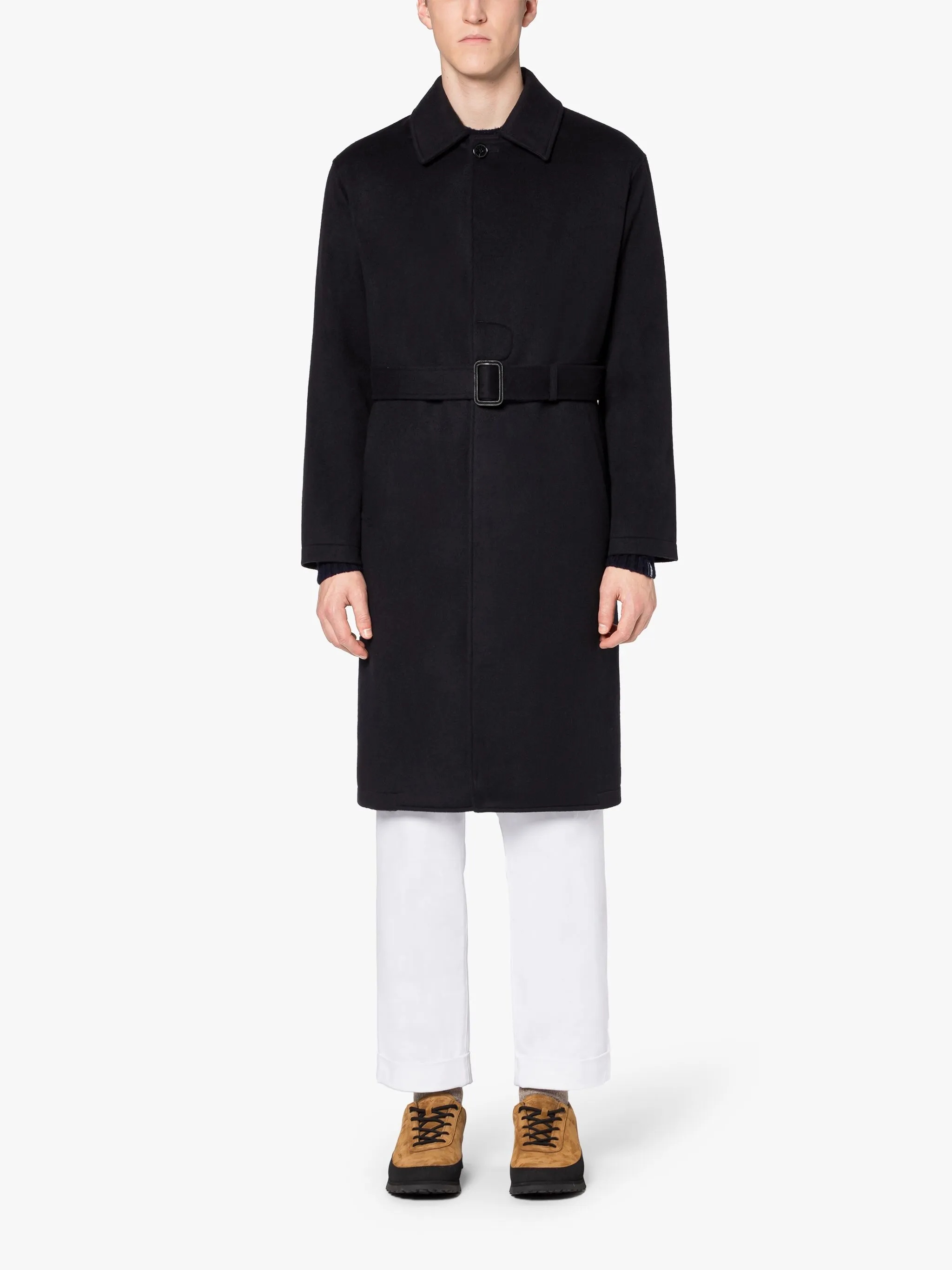 MILAN NAVY WOOL & CASHMERE SINGLE-BREASTED TRENCH COAT - 2