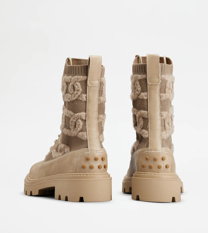 Tod's KATE COMBAT BOOTS IN FABRIC AND LEATHER - BEIGE outlook