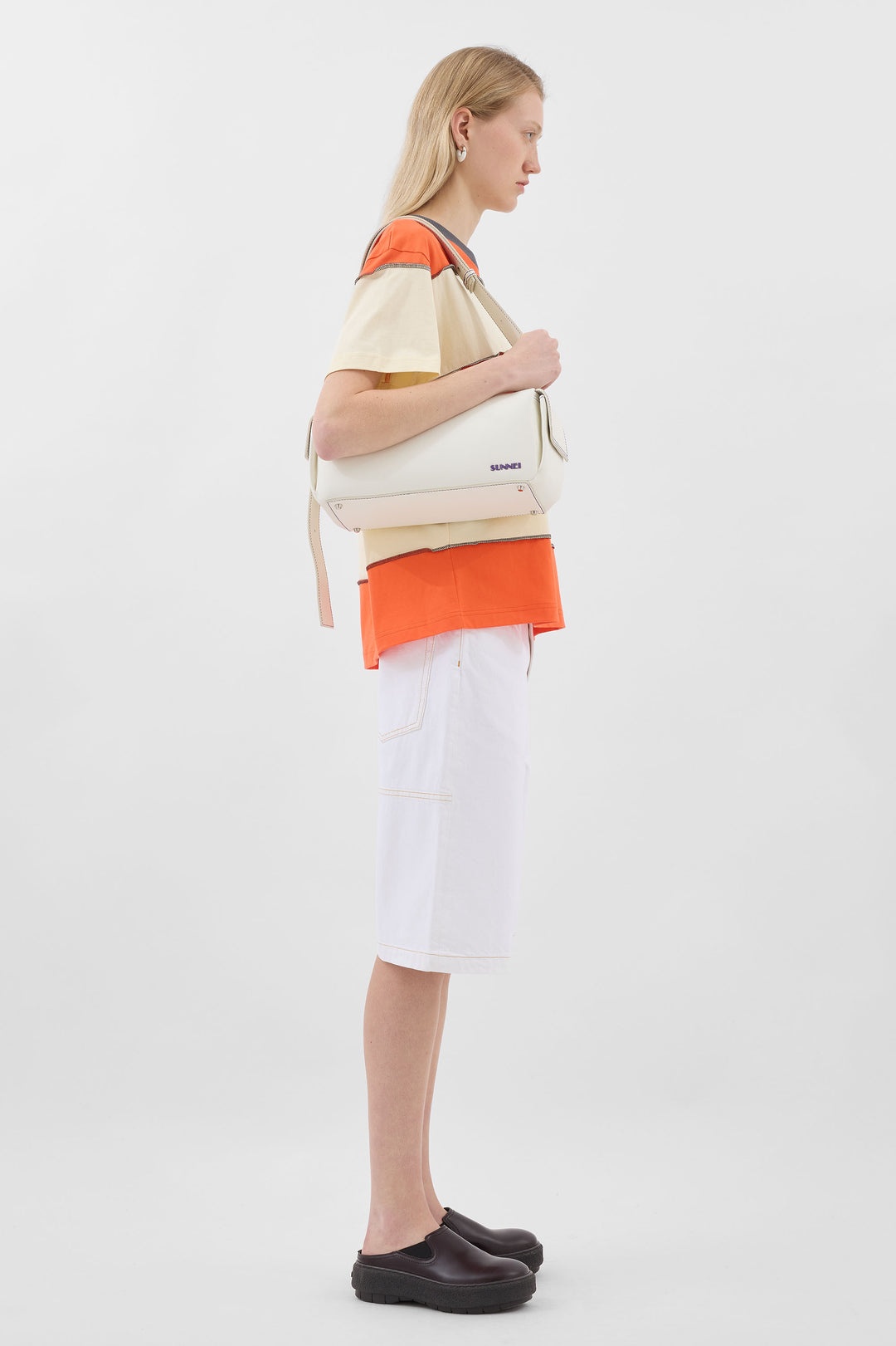 STRIPED T-SHIRT W/ CUTS / off white & orange - 3