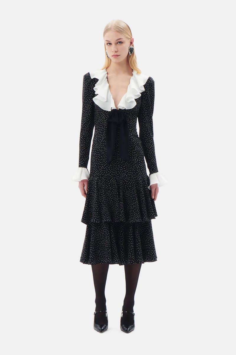 Alessandra Rich POLKA DOT SILK DRESS WITH VOLANT AND BOW outlook