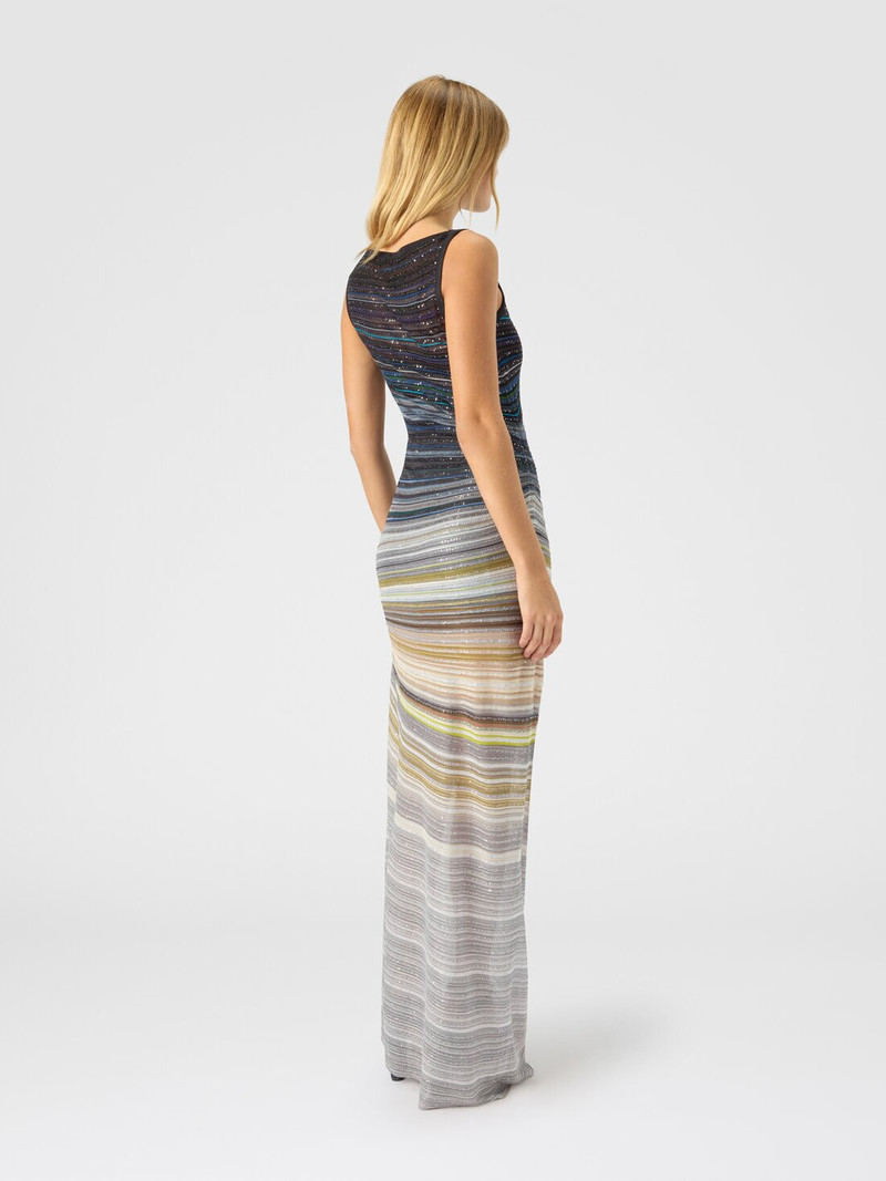 Long boat-neck dress in striped knit 3