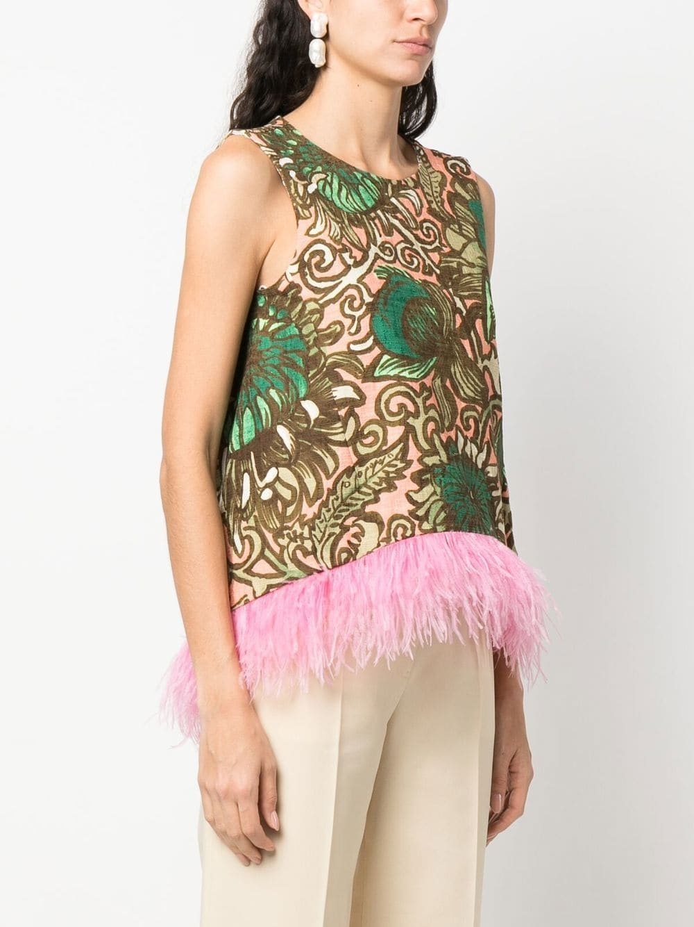 painterly-print feather-detail top - 3