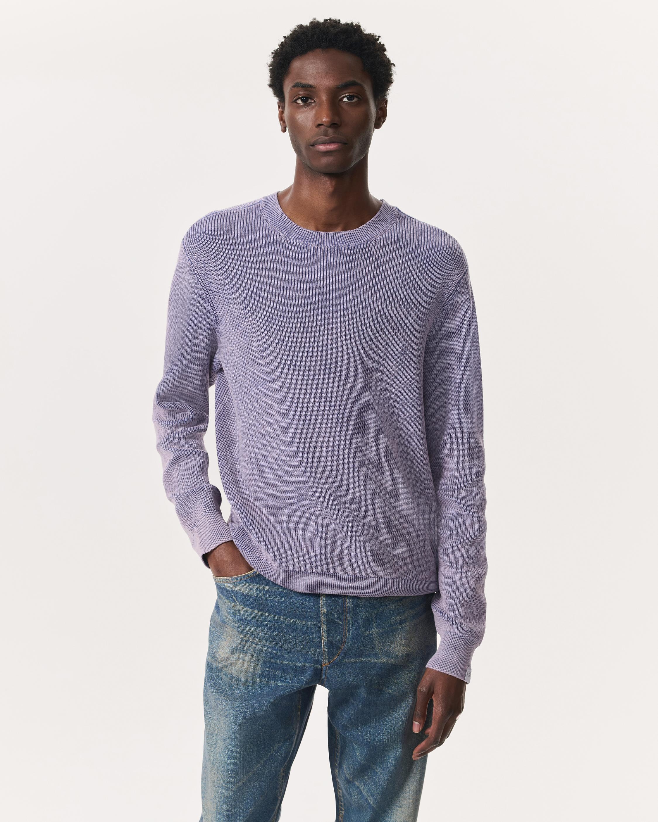 Acid-Wash Cotton-Blend Crewneck Sweater - 2