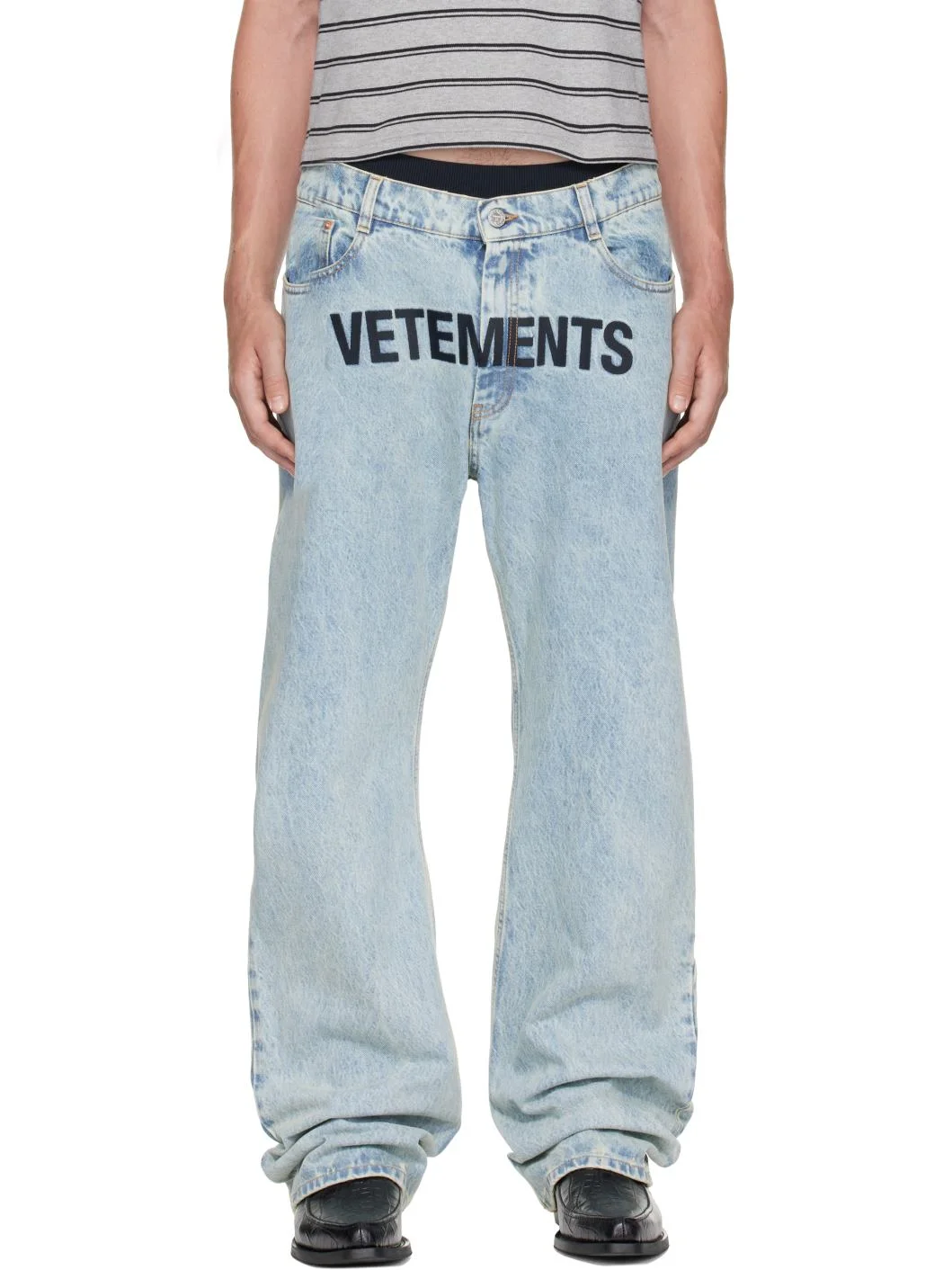 Blue Embroidered Logo Jeans - 1