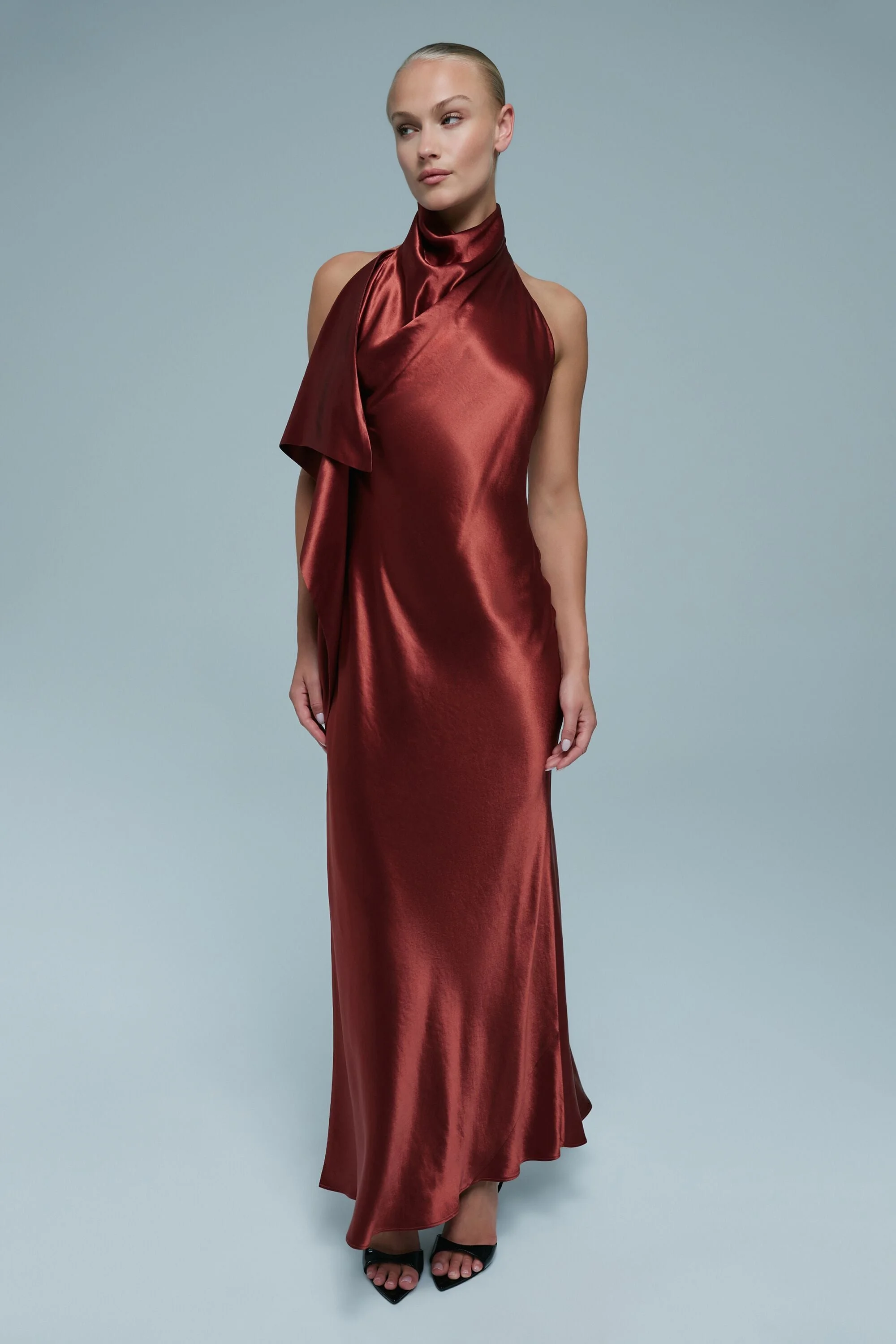 Sierra Drape Front Maxi Dress In Rust - 1