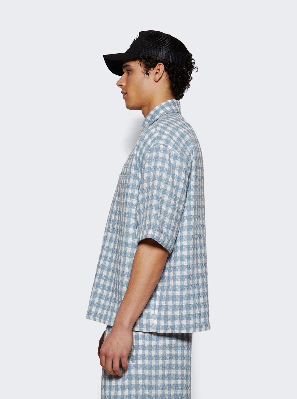 Plaid Cropped Shirt Steel Blue - 3