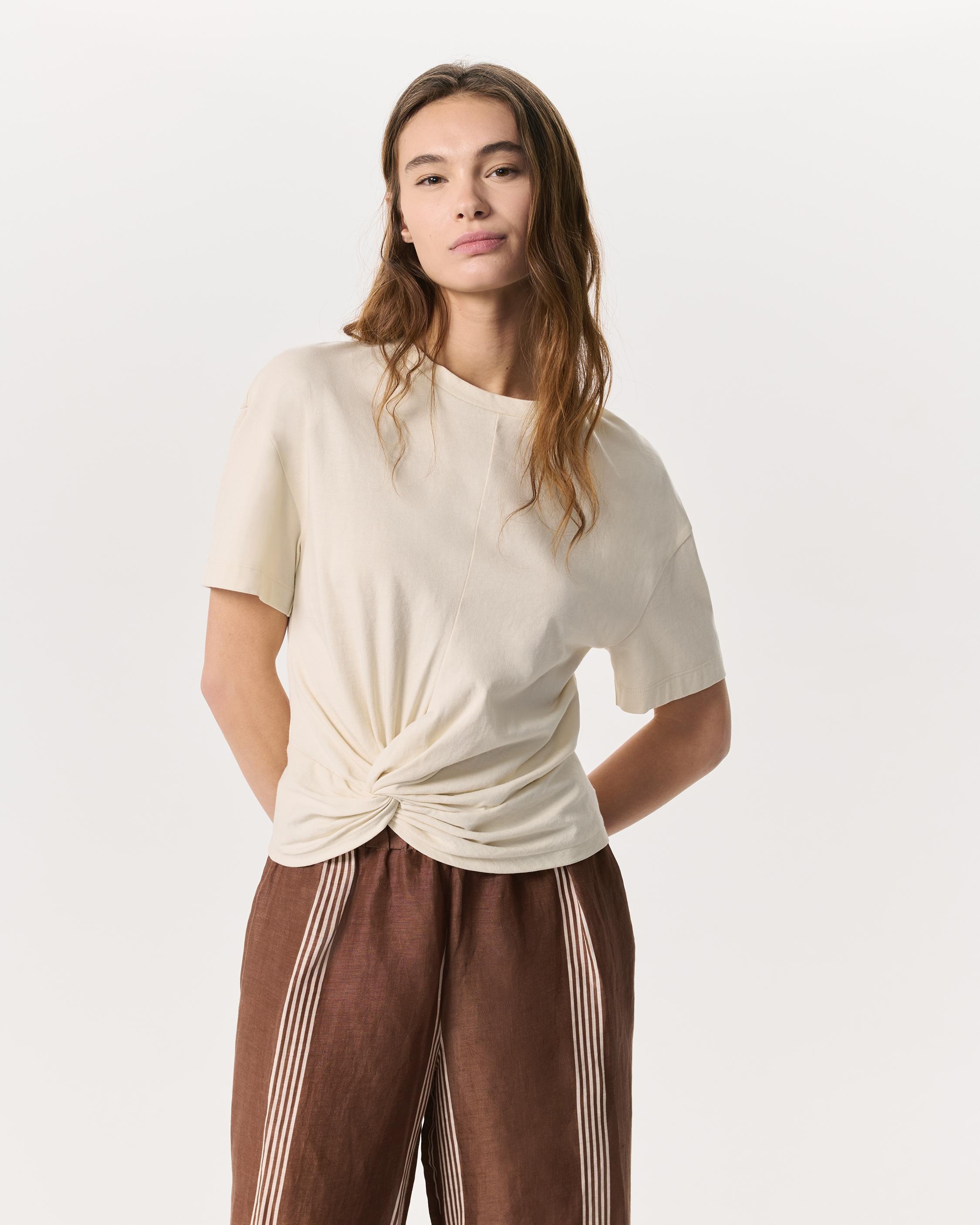 Mica Twist-Detail Draped Cotton T-Shirt - 2