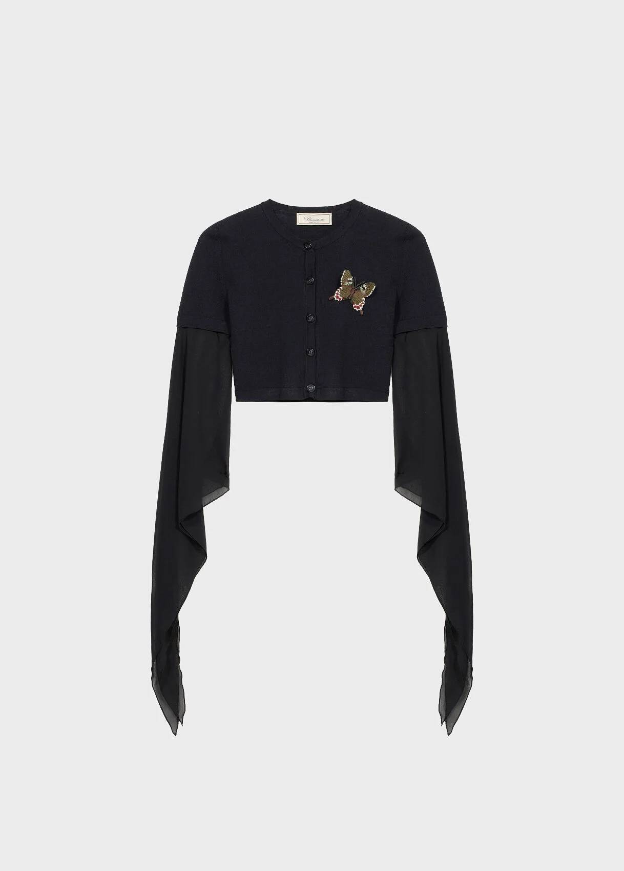 CARDIGAN WITH EMBROIDERY AND GEORGETTE SLEEVES - 1