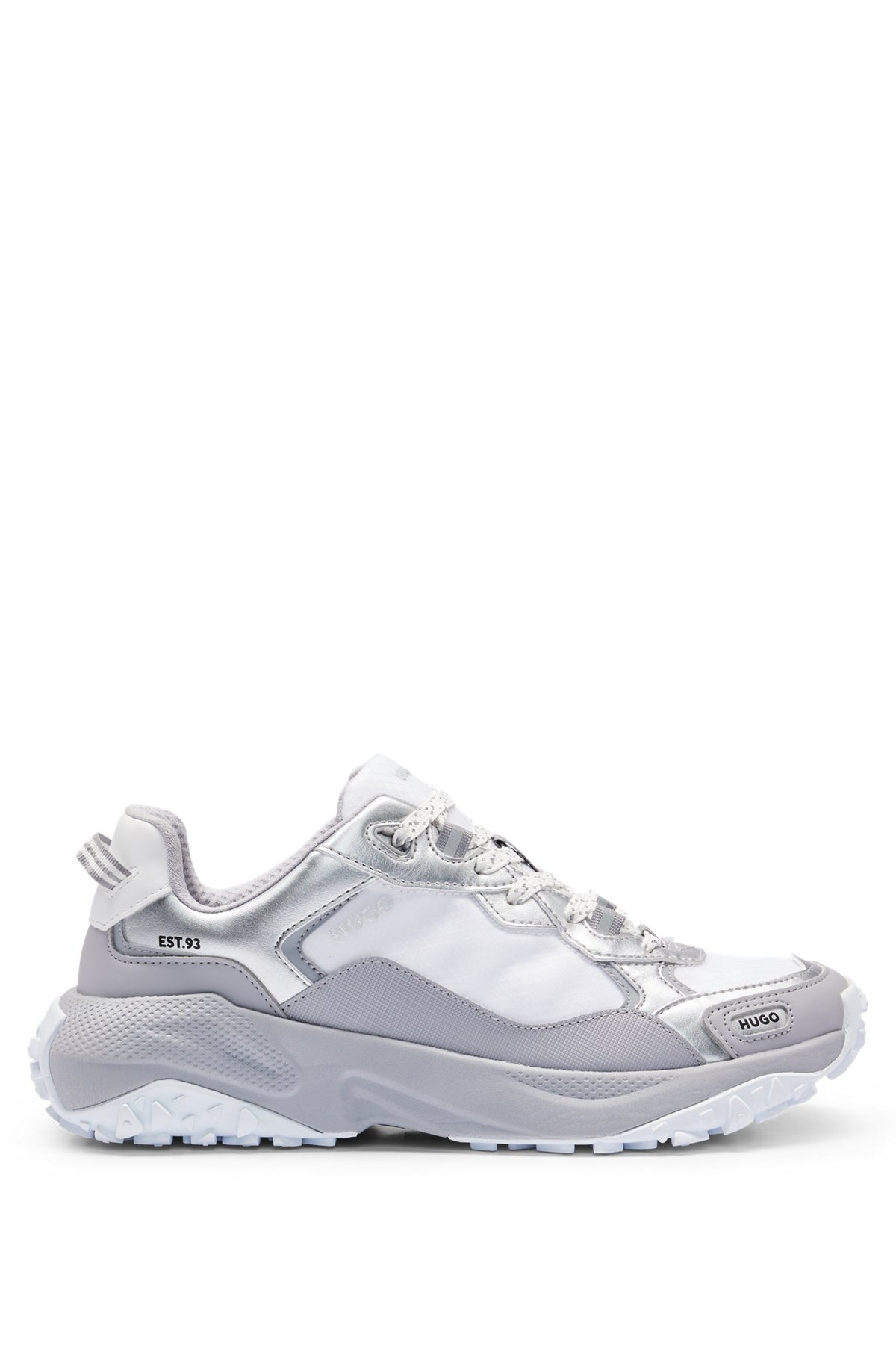 MIXED-MATERIAL LACE-UP SNEAKERS WITH METALLIC DETAILS - 1
