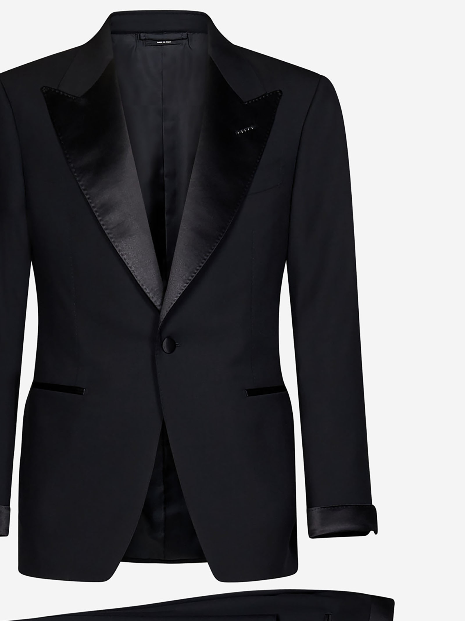 Black wool and silk satin 'Shelton' suit with single-breasted blazer and tailored trousers. - 7