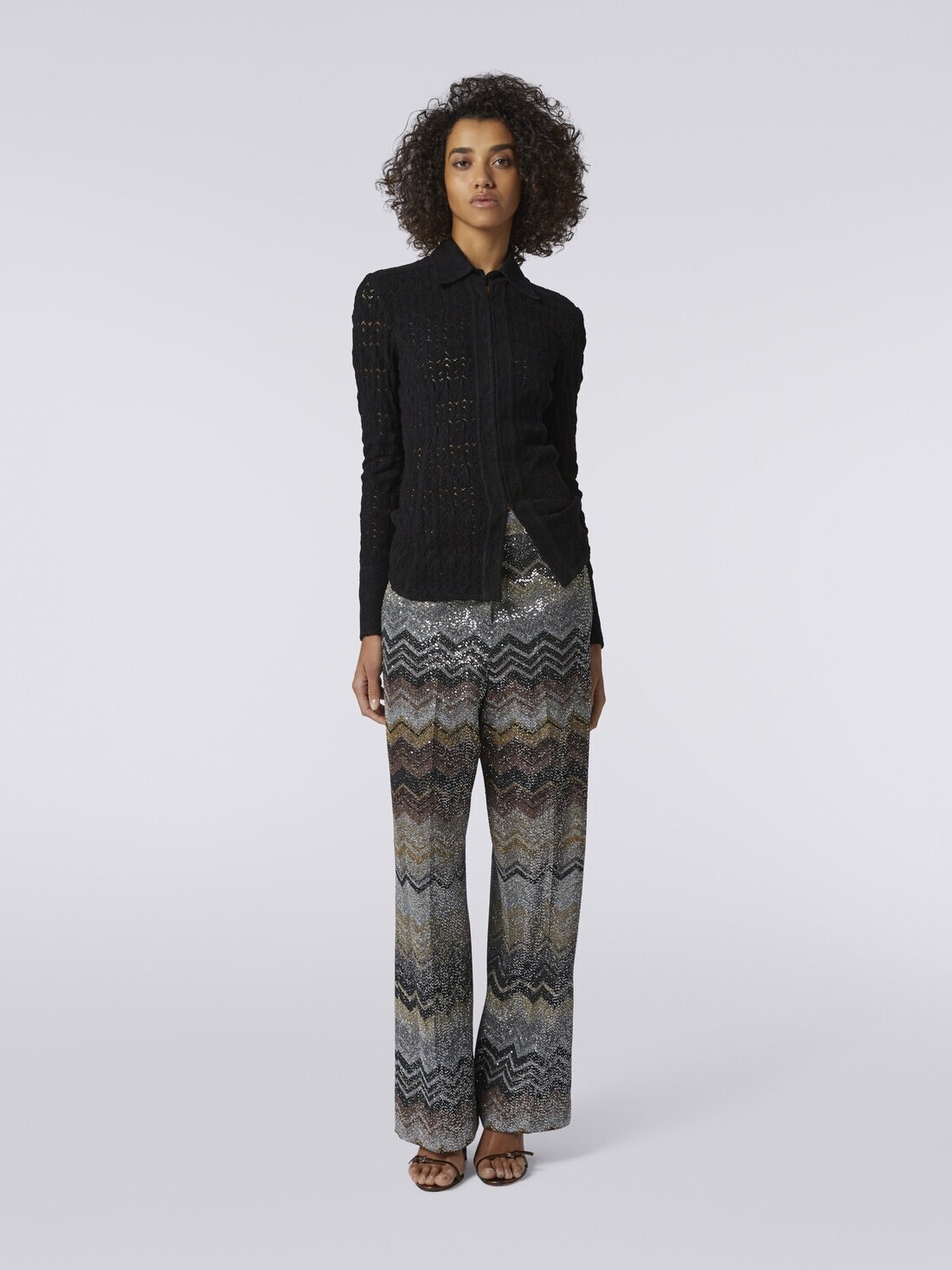 Straight trousers in viscose blend chevron with sequins - 2