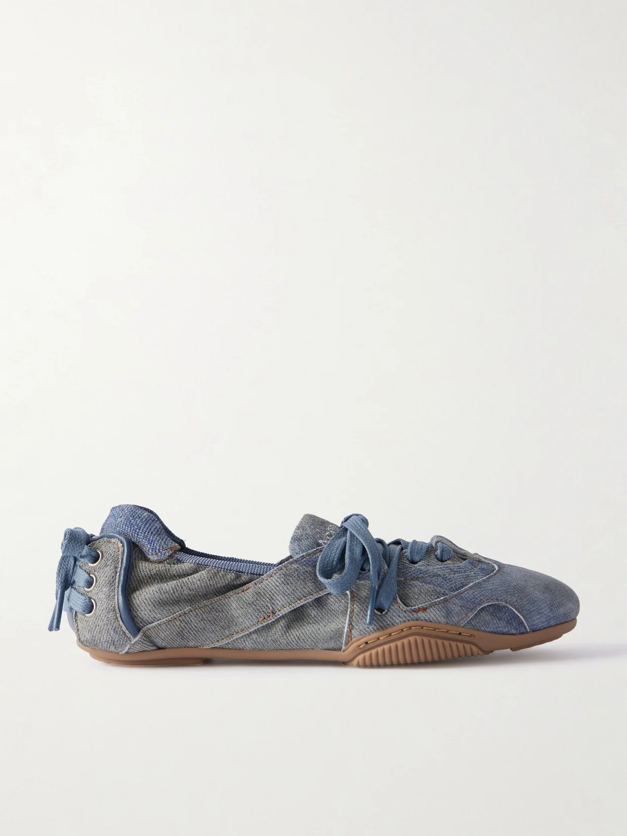 Bilaria Paneled Logo-print Denim Ballet Flats - 1
