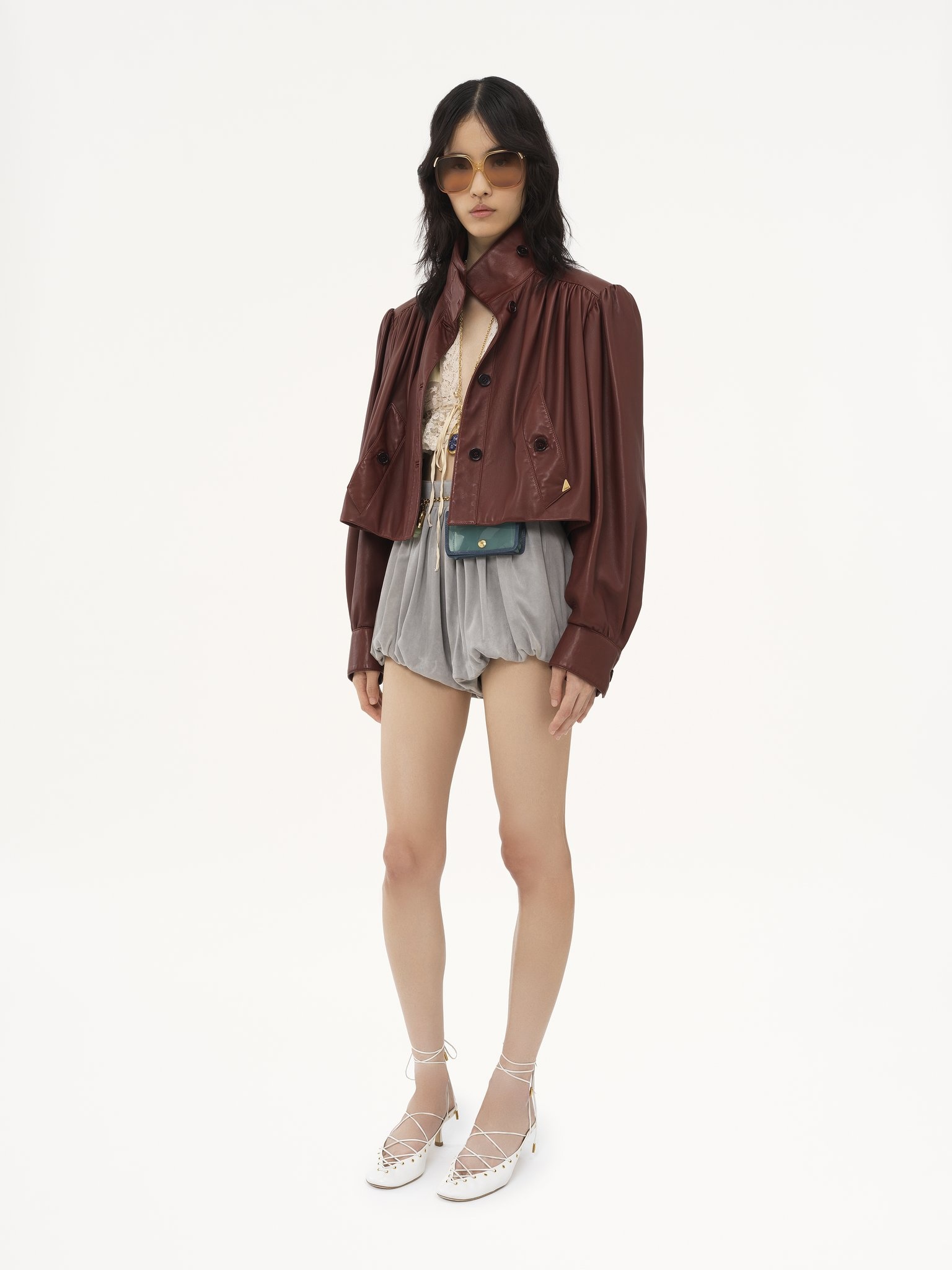 GATHERED BOULE JACKET IN LEATHER - 3