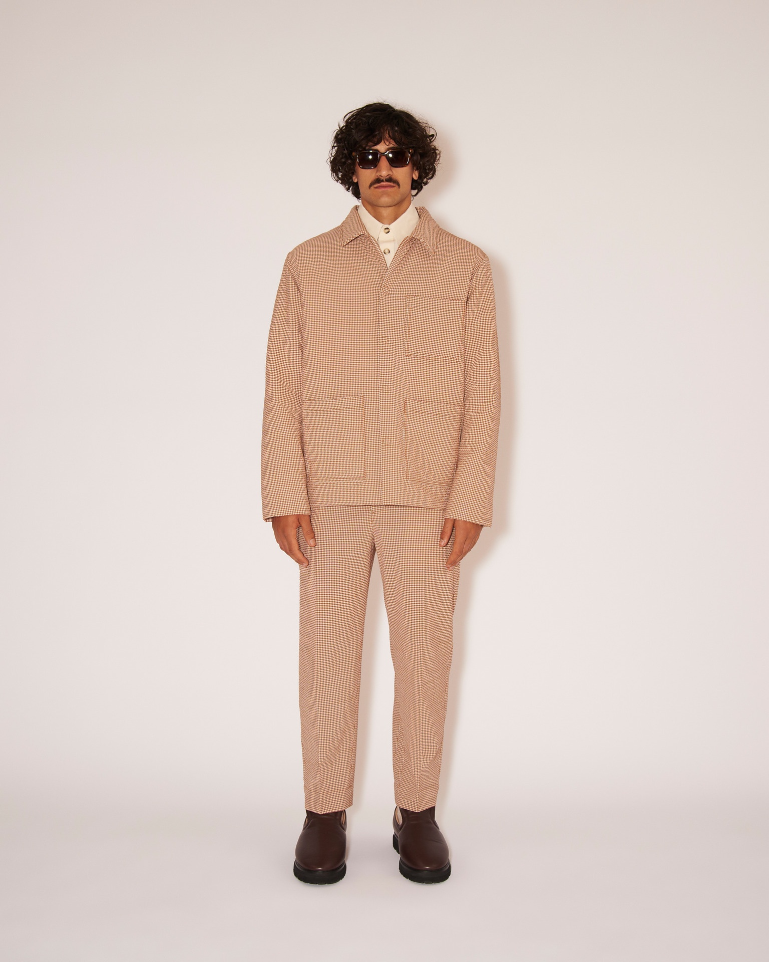 JAIN - Vichy-seersucker tile print pants - Brown&Creme - 2