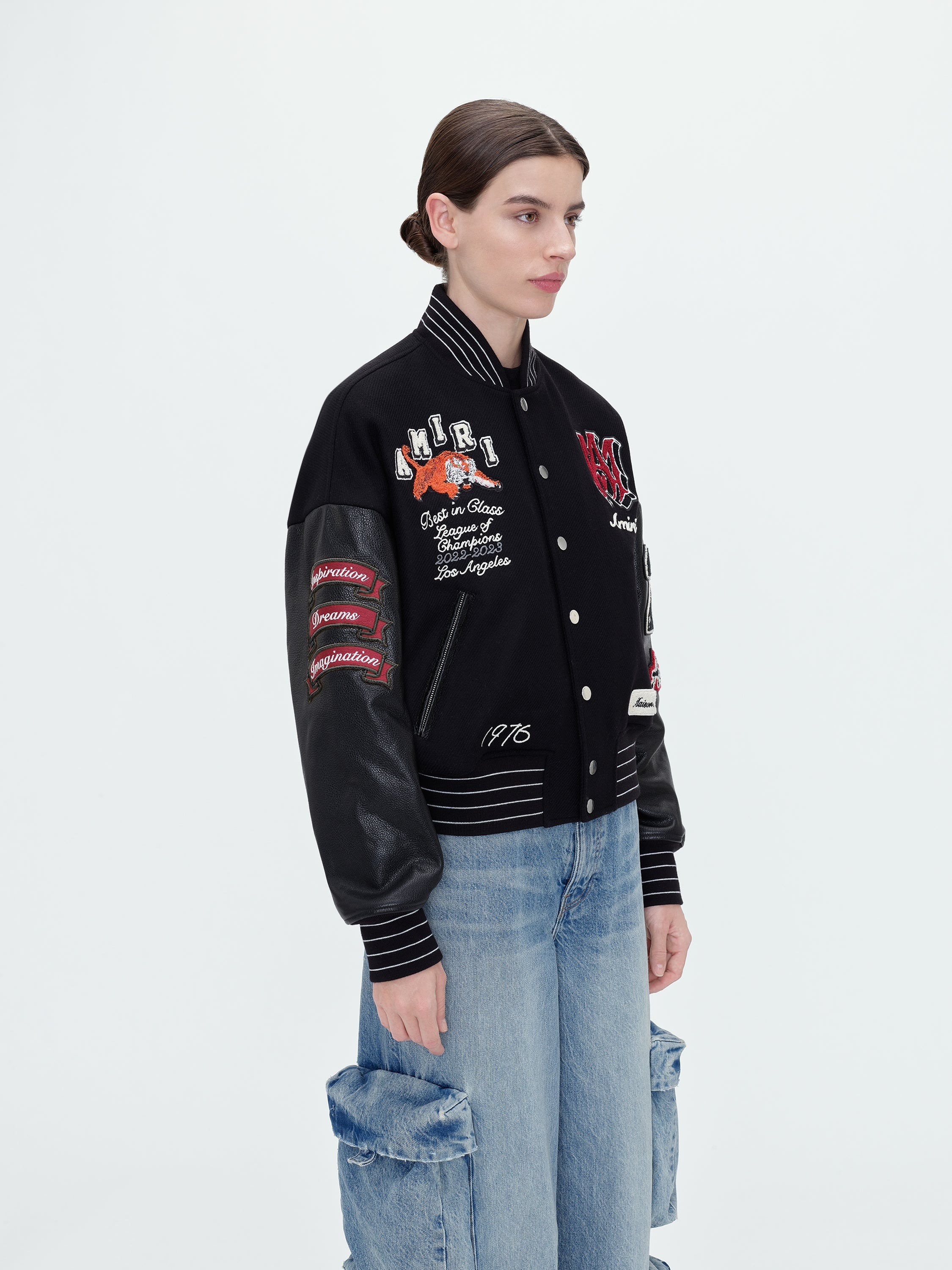 Tiger Varsity Jacket in Black - Amiri