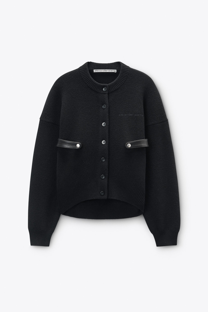 Black Wool-Cotton Draped Back Cardigan 1
