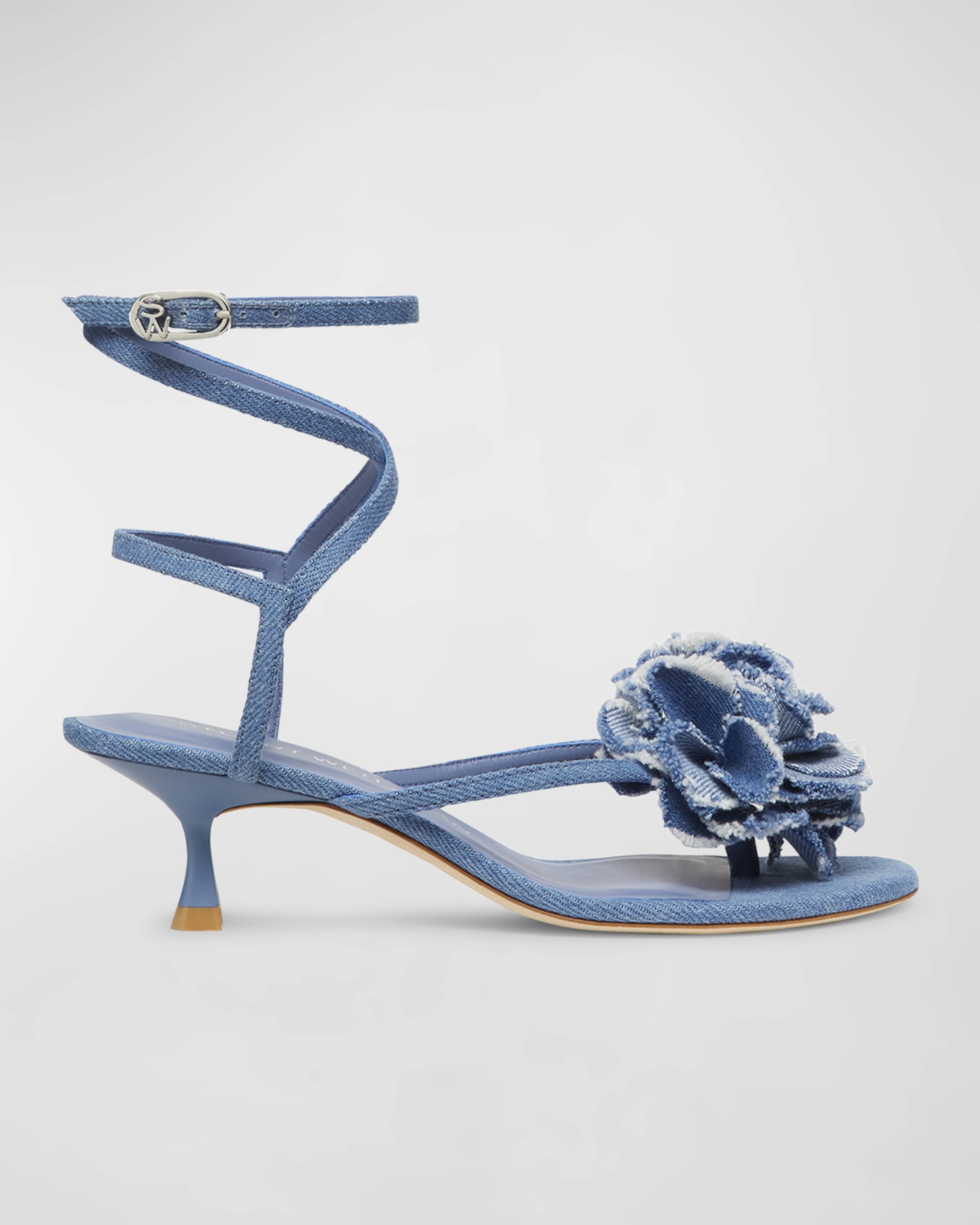 Belize Denim Flower Ankle-Strap Sandals - 1