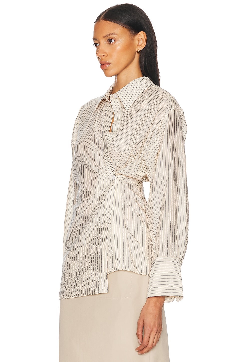 Asymmetric Waisted Striped Shirt - 3