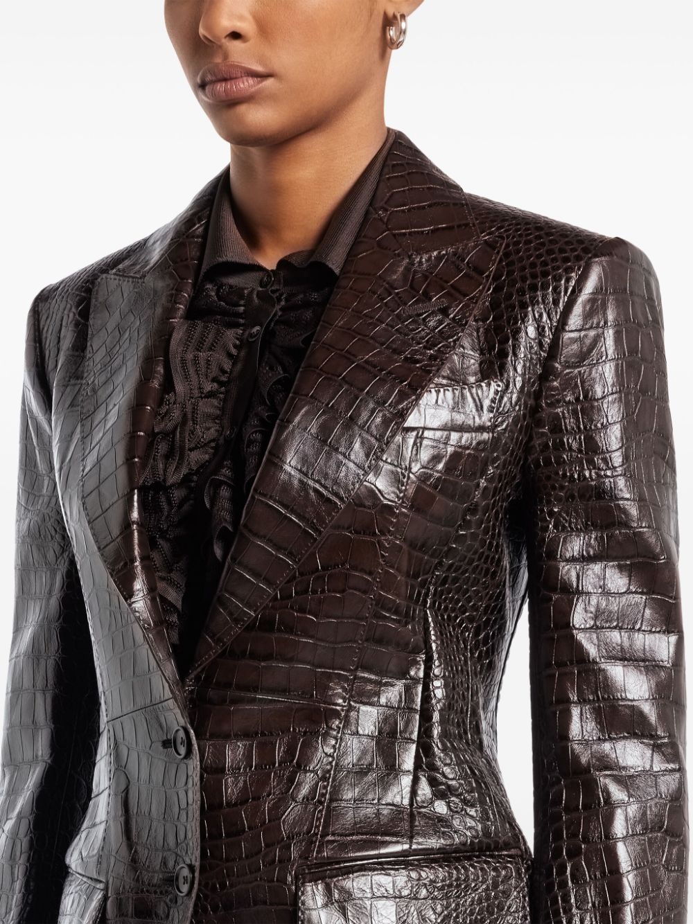 snakeskin-effect leather blazer - 5