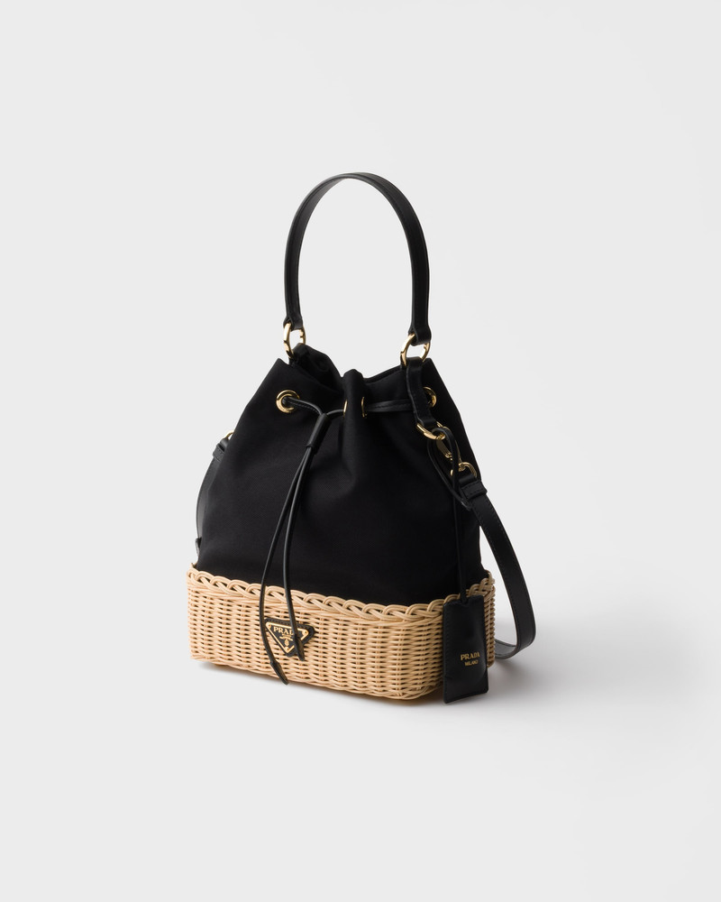 Wicker and canvas bucket bag 3