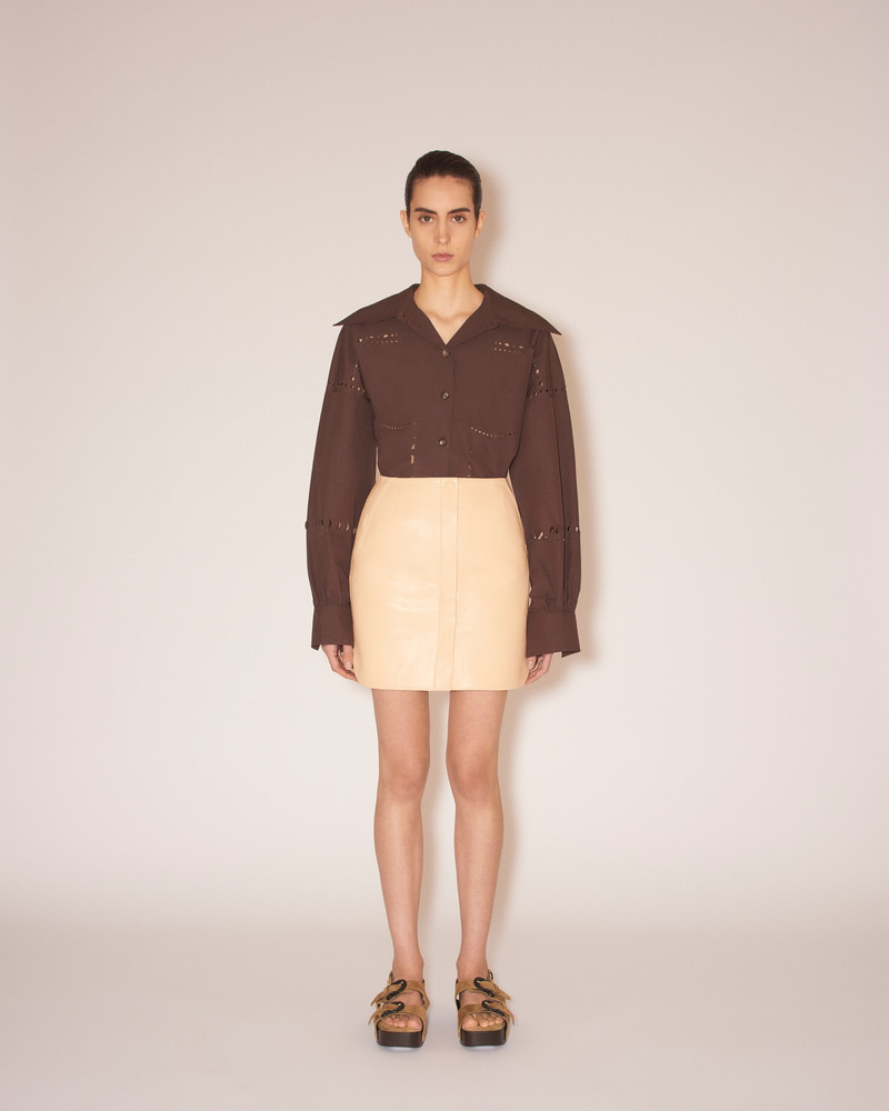 Nanushka LYNN - Regenerated leather merrow-stitch mini skirt - Eggshell outlook