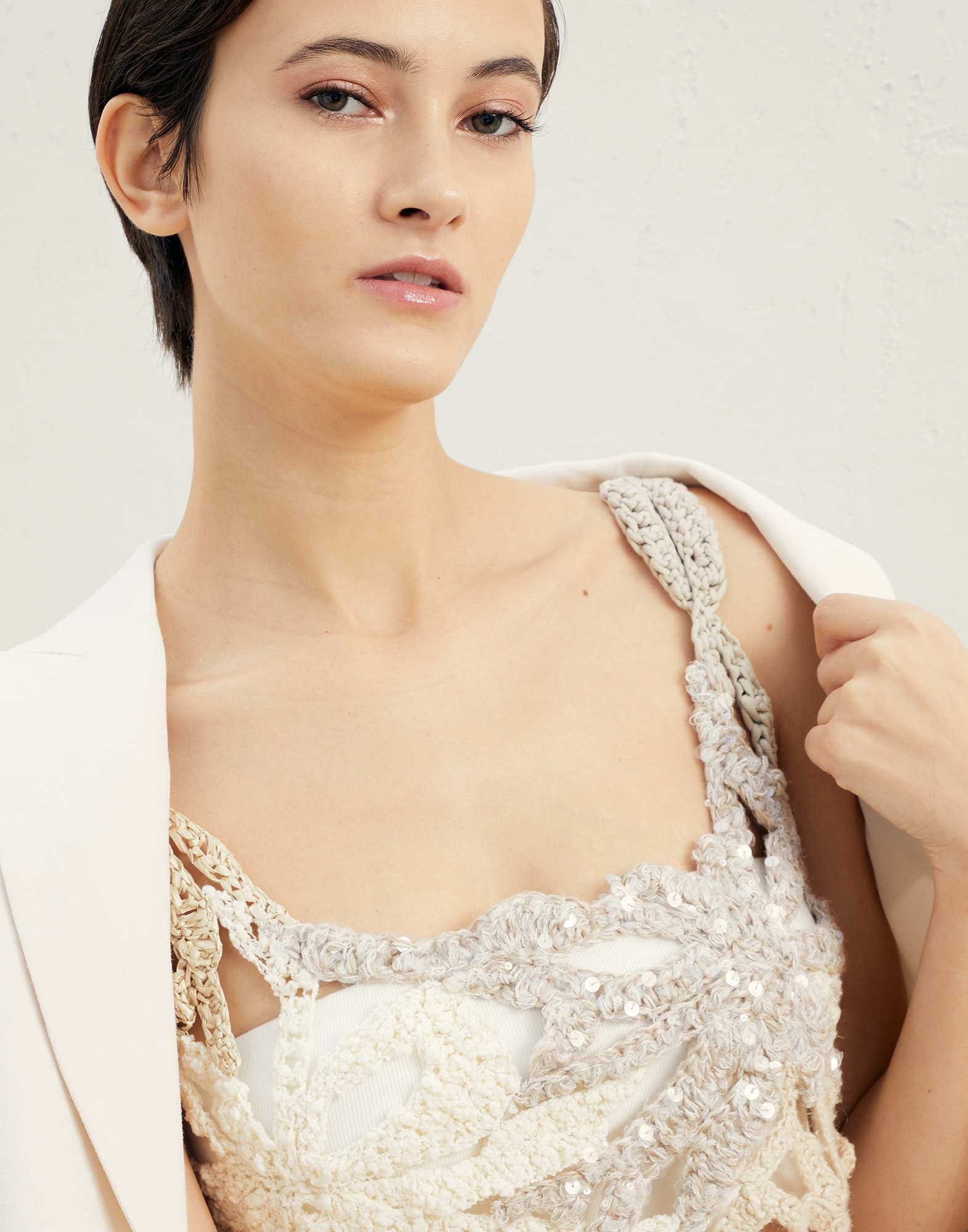 Handmade Marine Flower Crochet OPERA top in linen, cotton and silk - 3