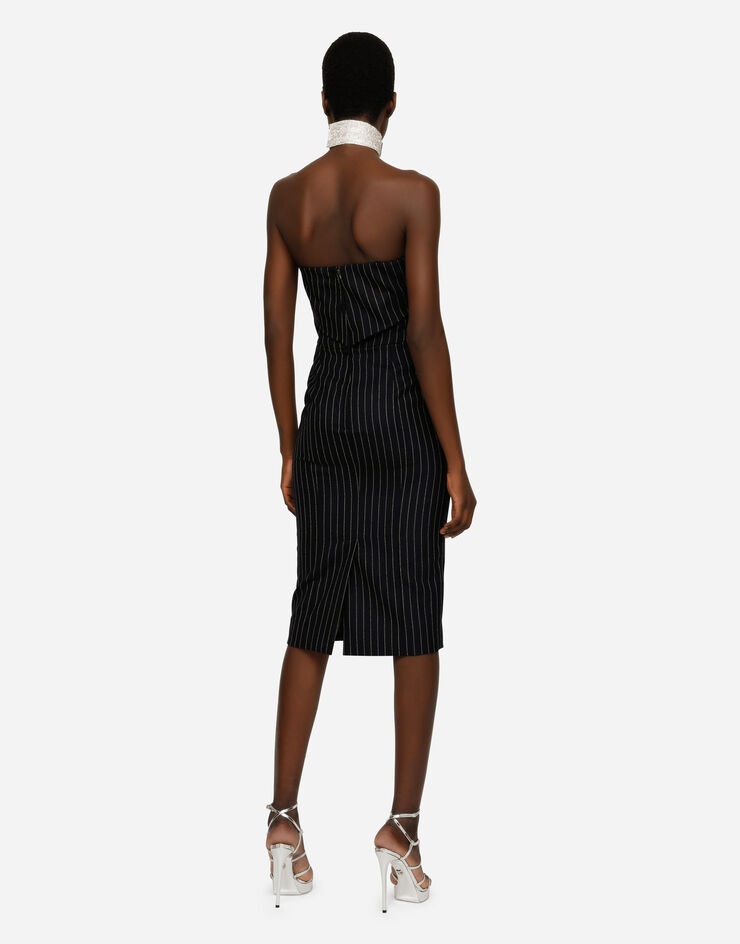 Woolen fabric pinstripe midi dress - 3