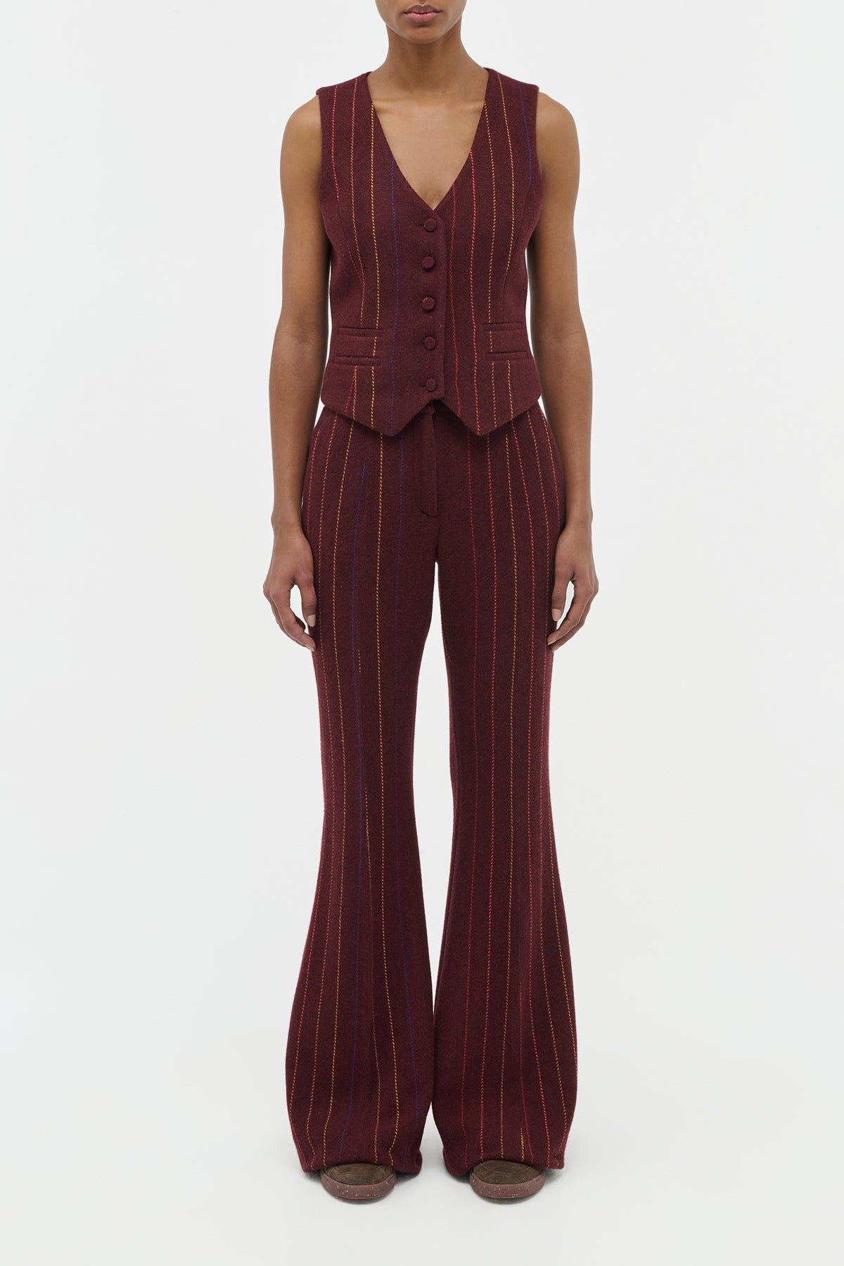 Coleridge Vest in Burnt Sienna Multi Pinstripe Wool Cashmere - 2