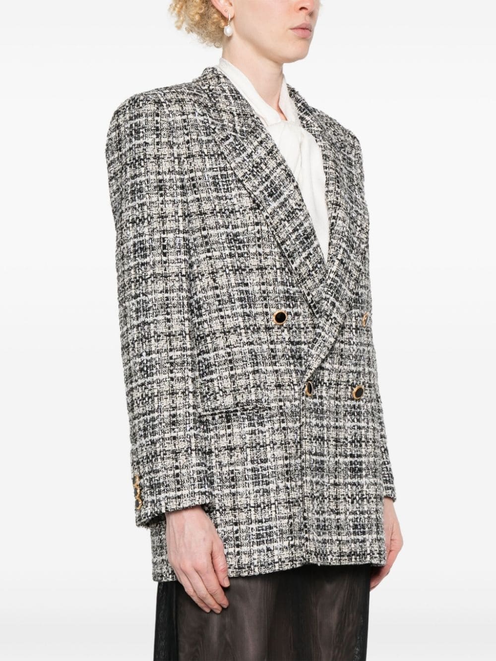 double-breasted tweed blazer - 3