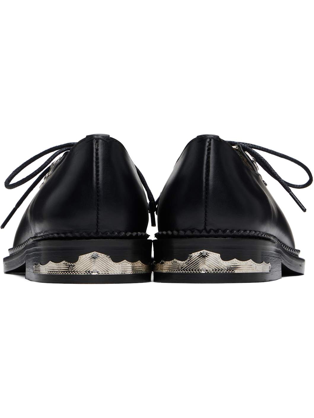 Black Hard Leather Lace Up Oxfords - 2