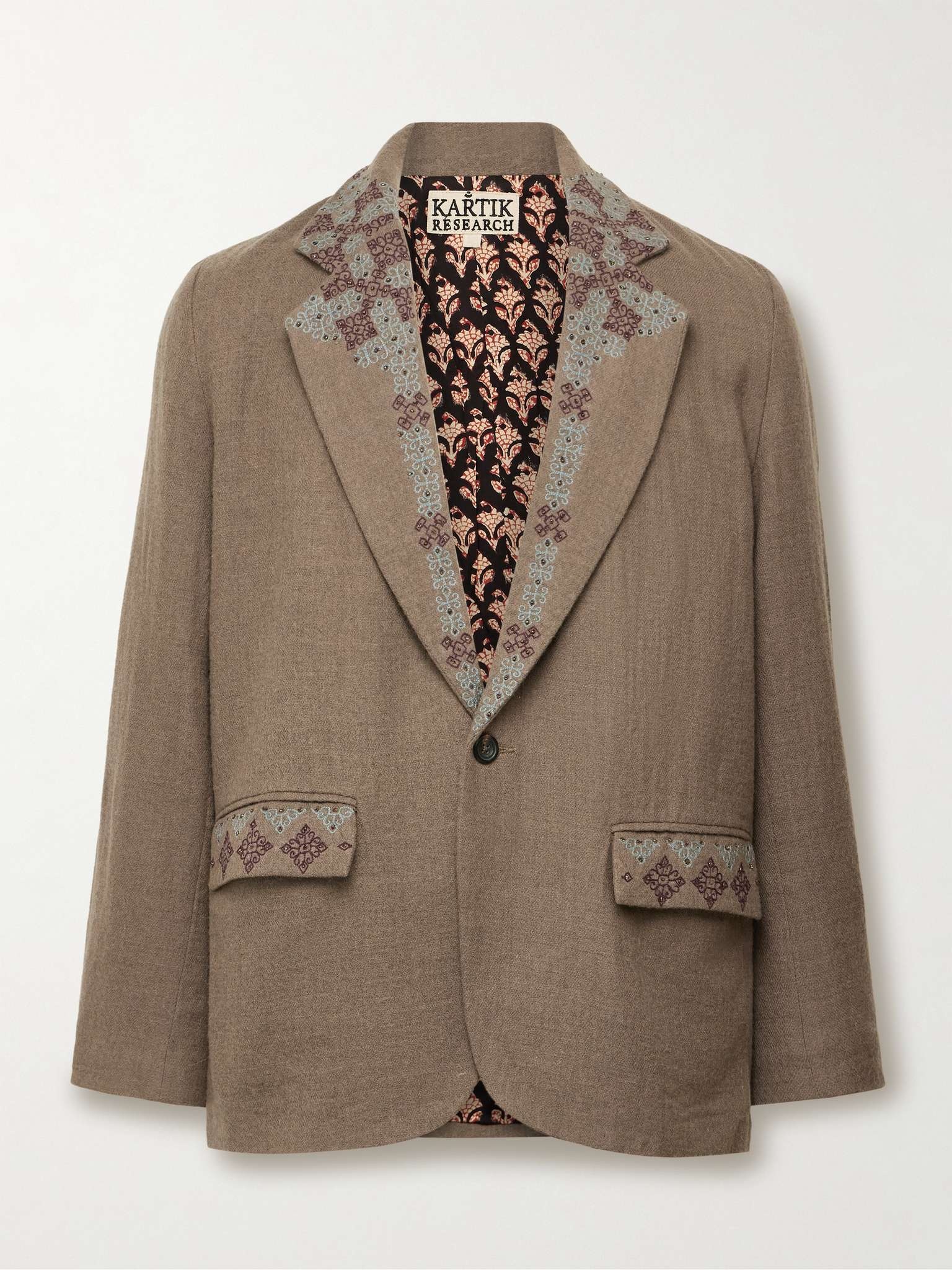 Unstructured Bead-Embroidered Embroidered Wool Suit Jacket - 1